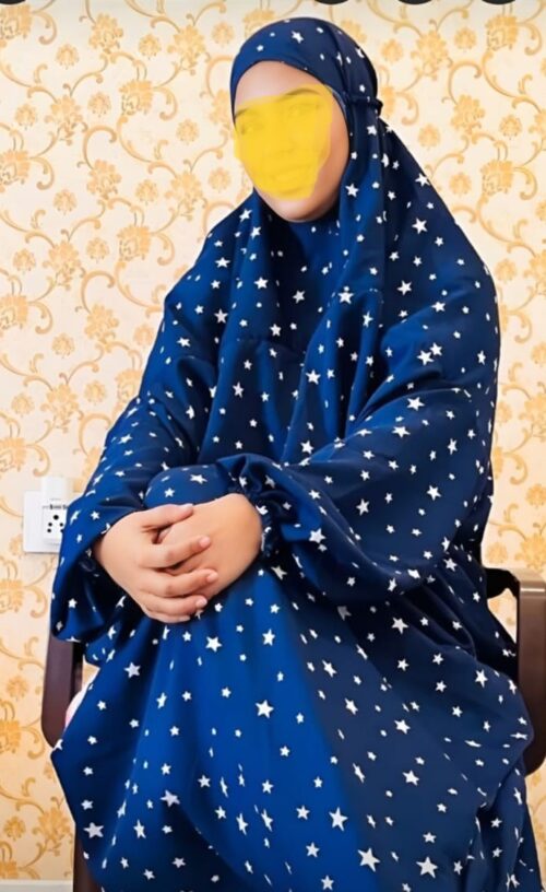 Islamic Prayer Dress for Women- Free Size (kids and adults)/Niskarakuppayam/Namaz Khimar(Blue and white star print). sizes available [ S , L , XL , 2XL ]