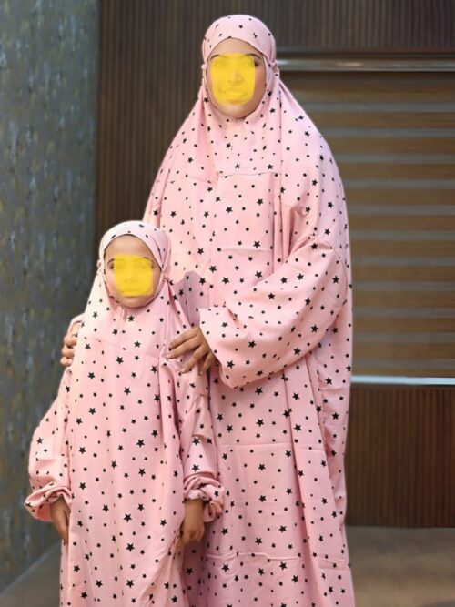 comfortable soft Islamic Prayer Dress for Women- Free Size (kids and adults)/Niskarakuppayam/Namaz Khimar(pink and black polka dots print). sizes available [ S , L , XL , 2XL ]