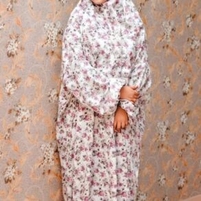 comfortable soft Islamic Prayer Dress for Women- Free Size (kids and adults)/Niskarakuppayam/Namaz Khimar (lavender floral print with leaves print). sizes available [ S , L , XL , 2XL ]
